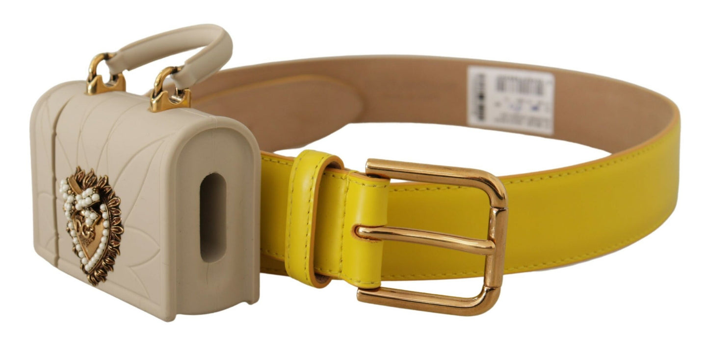 Dolce &amp; Gabbana Chic yellow leather belt with headphone pocket