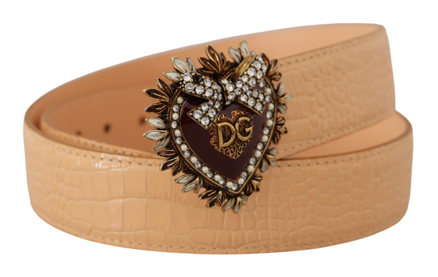 Dolce &amp; Gabbana Charming nude leather belt with engraved buckle