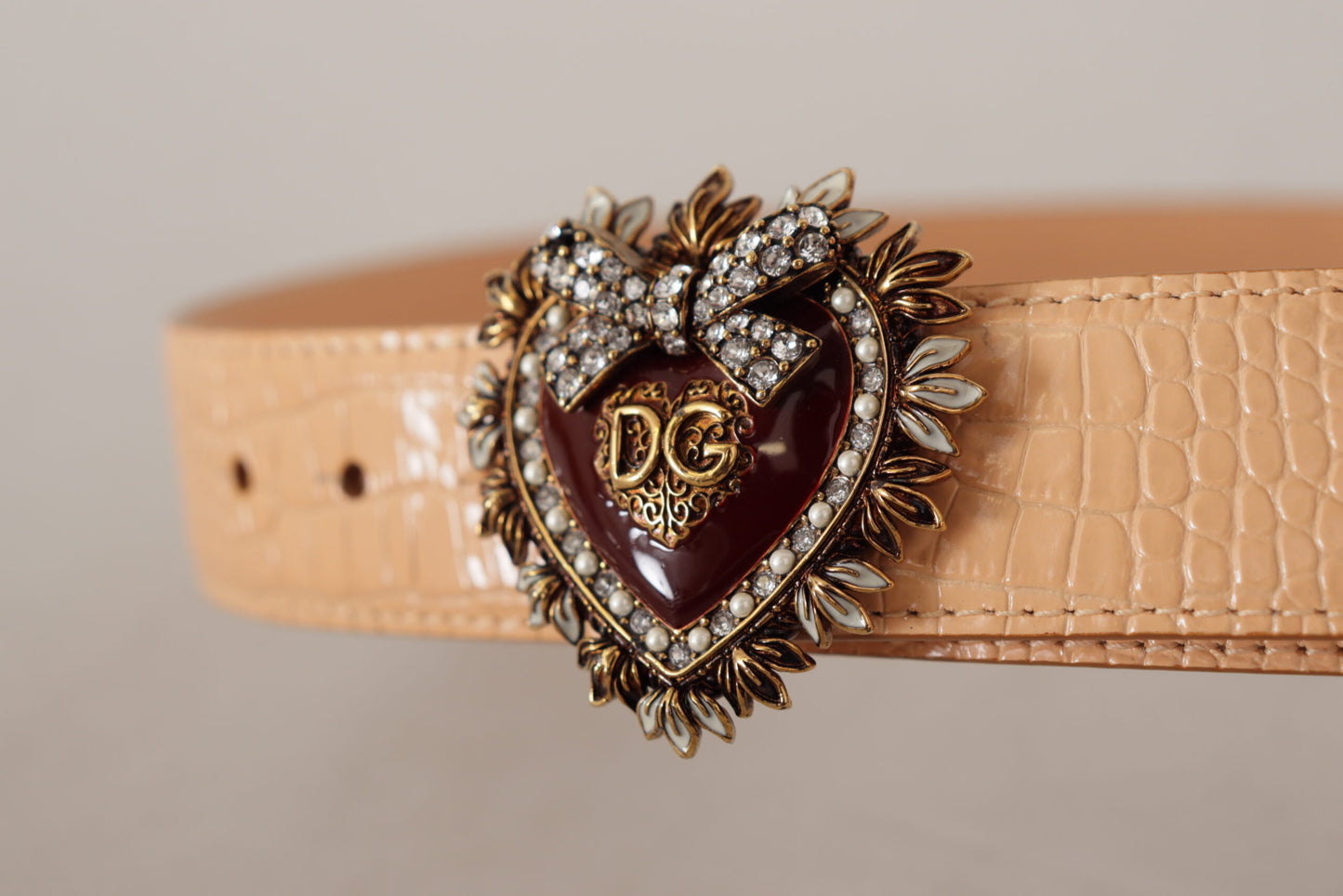 Dolce &amp; Gabbana Charming nude leather belt with engraved buckle