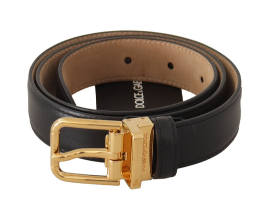 Dolce &amp; Gabbana Elegant black leather belt with engraved buckle