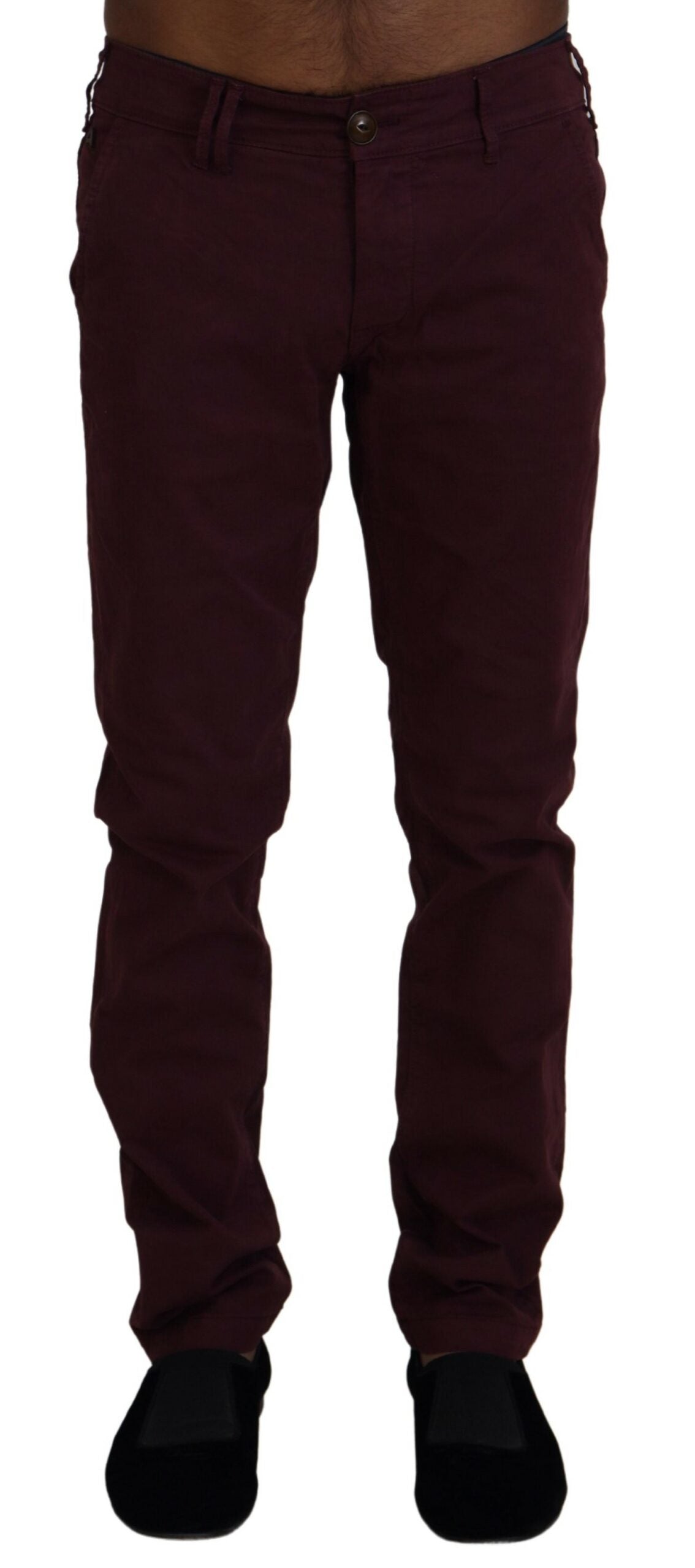 CYCLE Maroon Cotton Skinny Fit Trousers