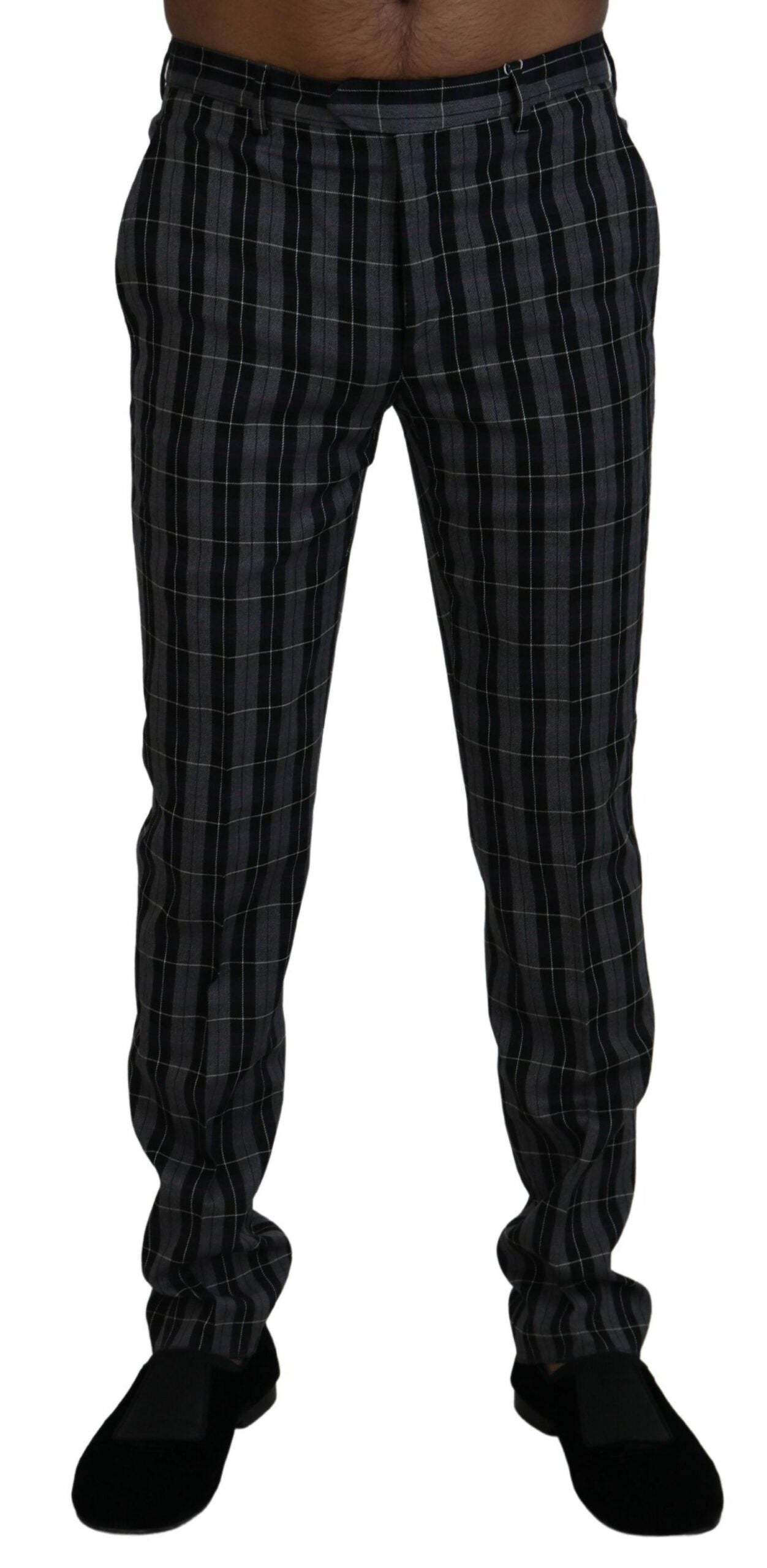 BENCIVENGA Elegant chino trousers made of wool, grey checked