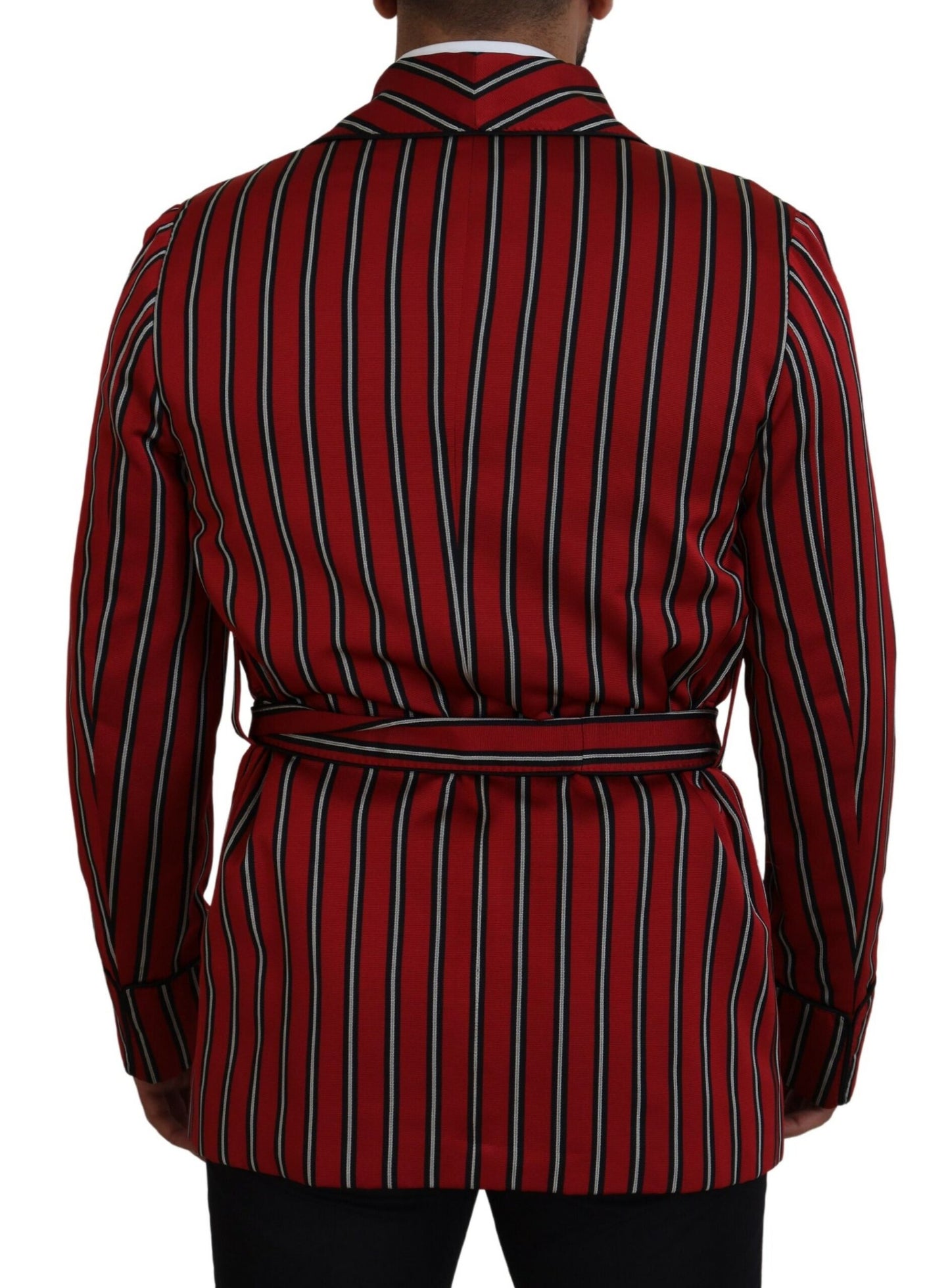 Dolce &amp; Gabbana Elegant Red Striped Long Robe Luxury Wear