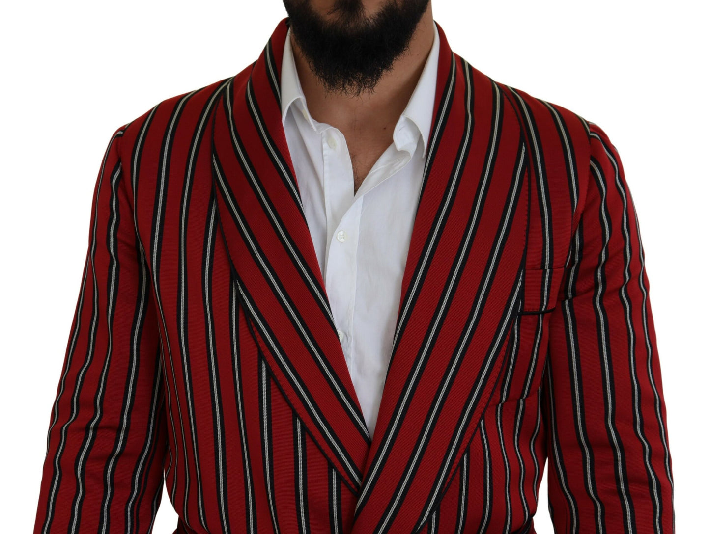 Dolce &amp; Gabbana Elegant Red Striped Long Robe Luxury Wear