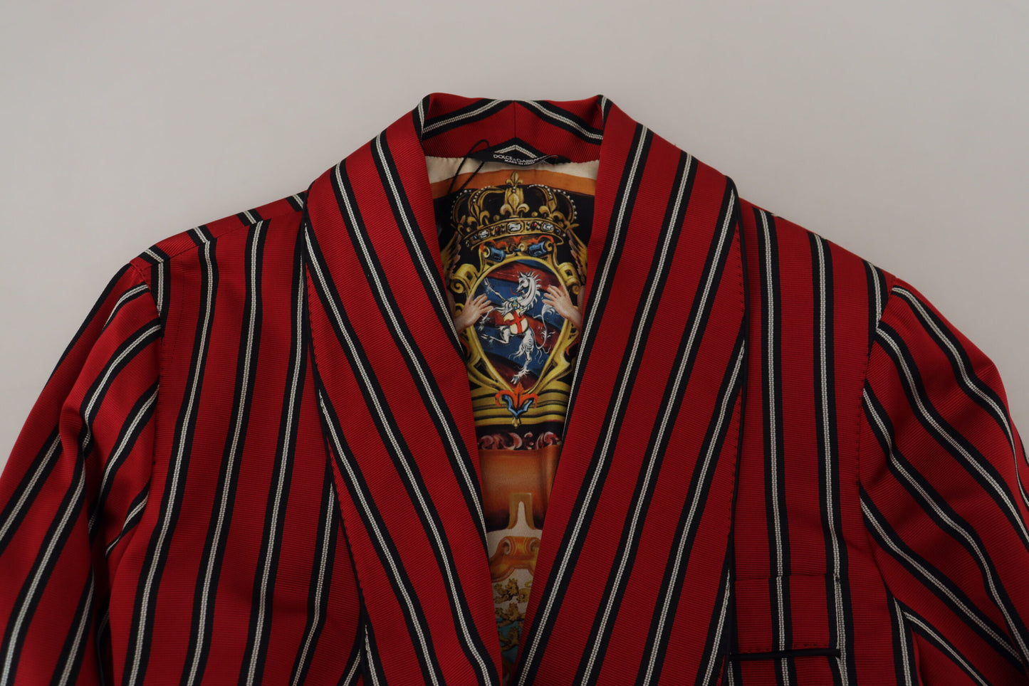 Dolce &amp; Gabbana Elegant Red Striped Long Robe Luxury Wear