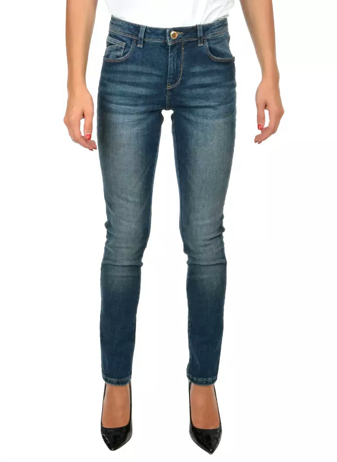 Yes Zee Blaue Baumwoll-Skinny-Jeans für Frauen