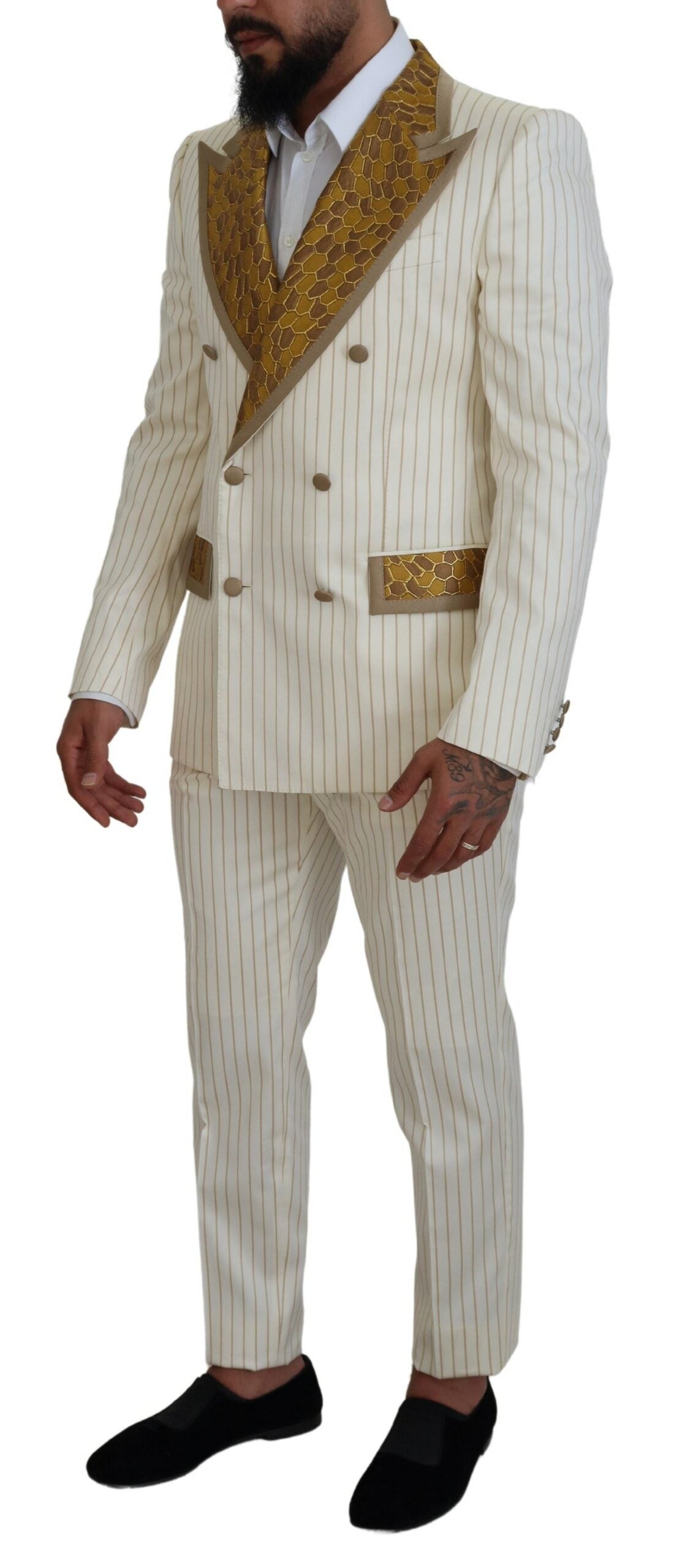 Dolce &amp; Gabbana Elegant Double-Breasted Suit in White