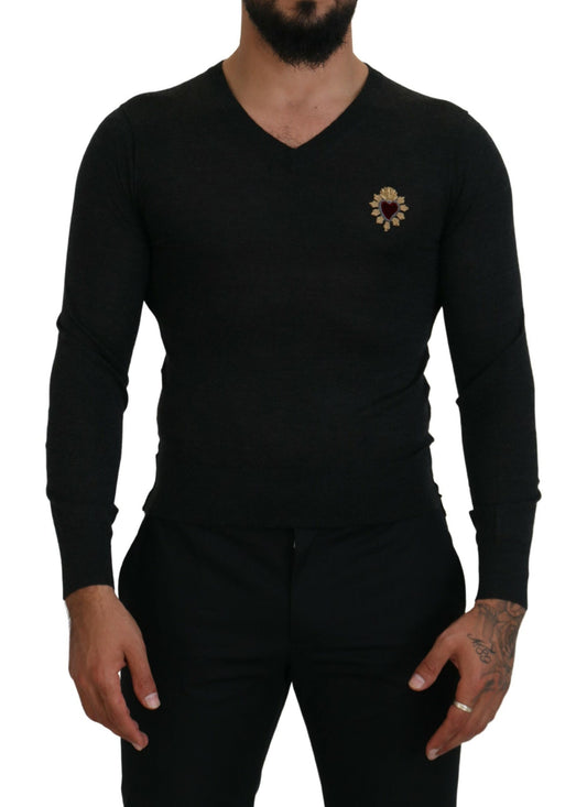 Dolce &amp; Gabbana cashmere sweater with V-neck and heart embroidery