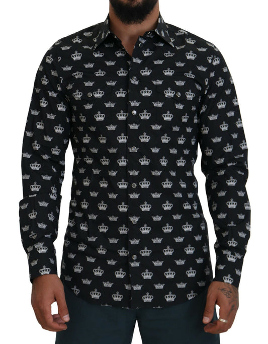 Dolce &amp; Gabbana Elegant Slim Fit Shirt with Crown Print