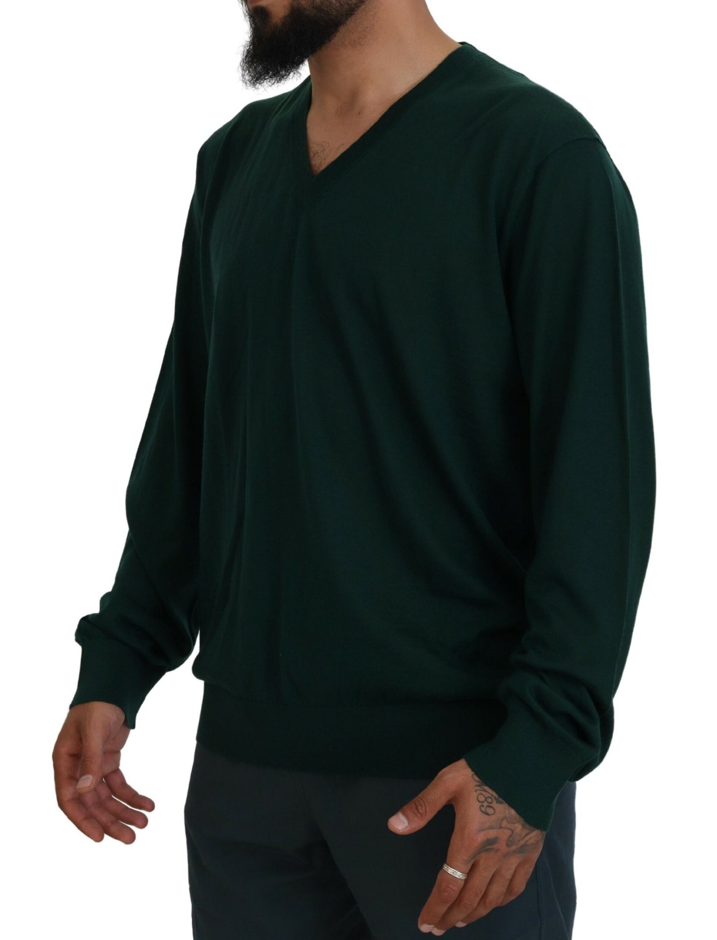 Dolce &amp; Gabbana Elegant green cashmere sweater with V-neck