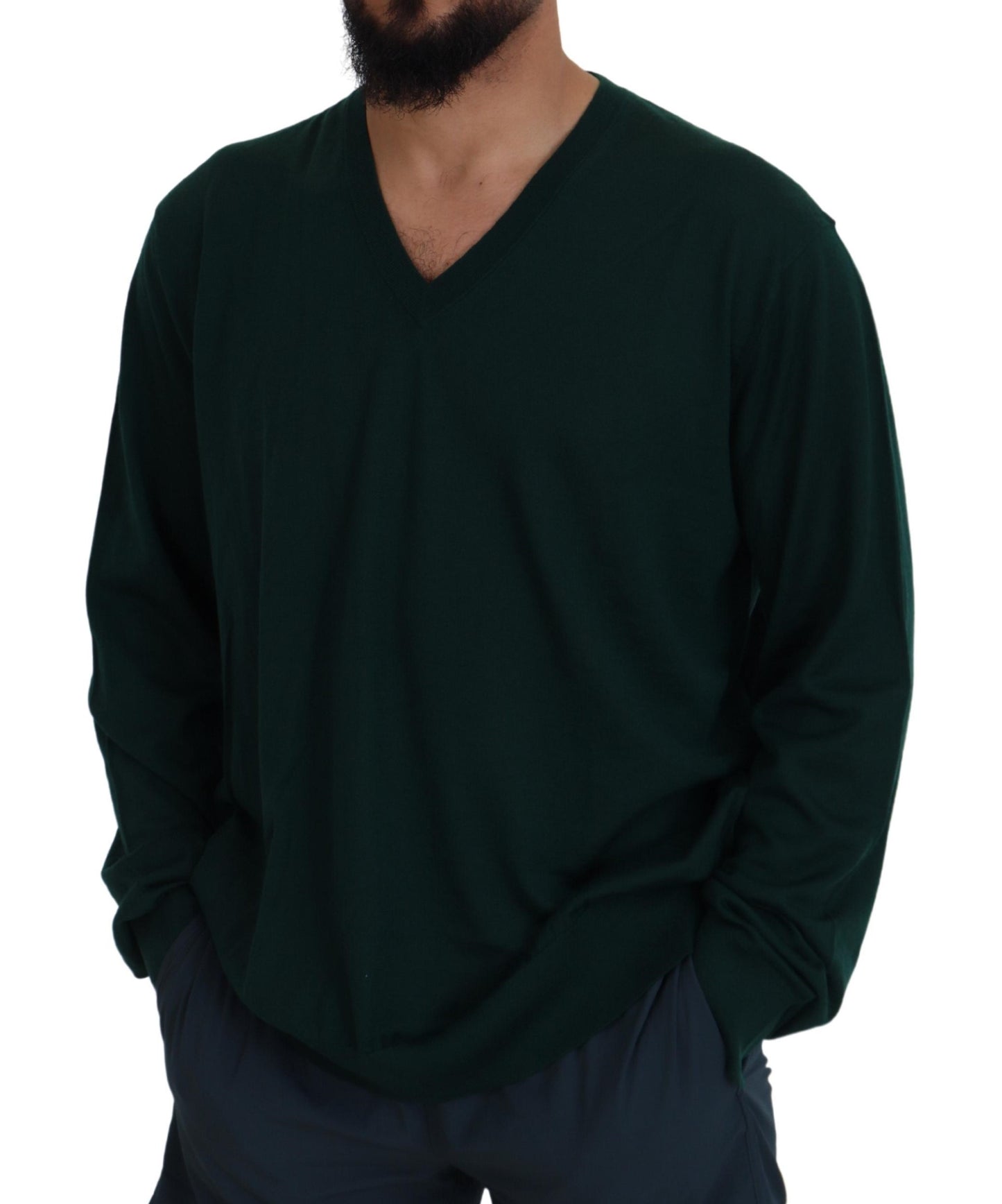 Dolce &amp; Gabbana Elegant green cashmere sweater with V-neck