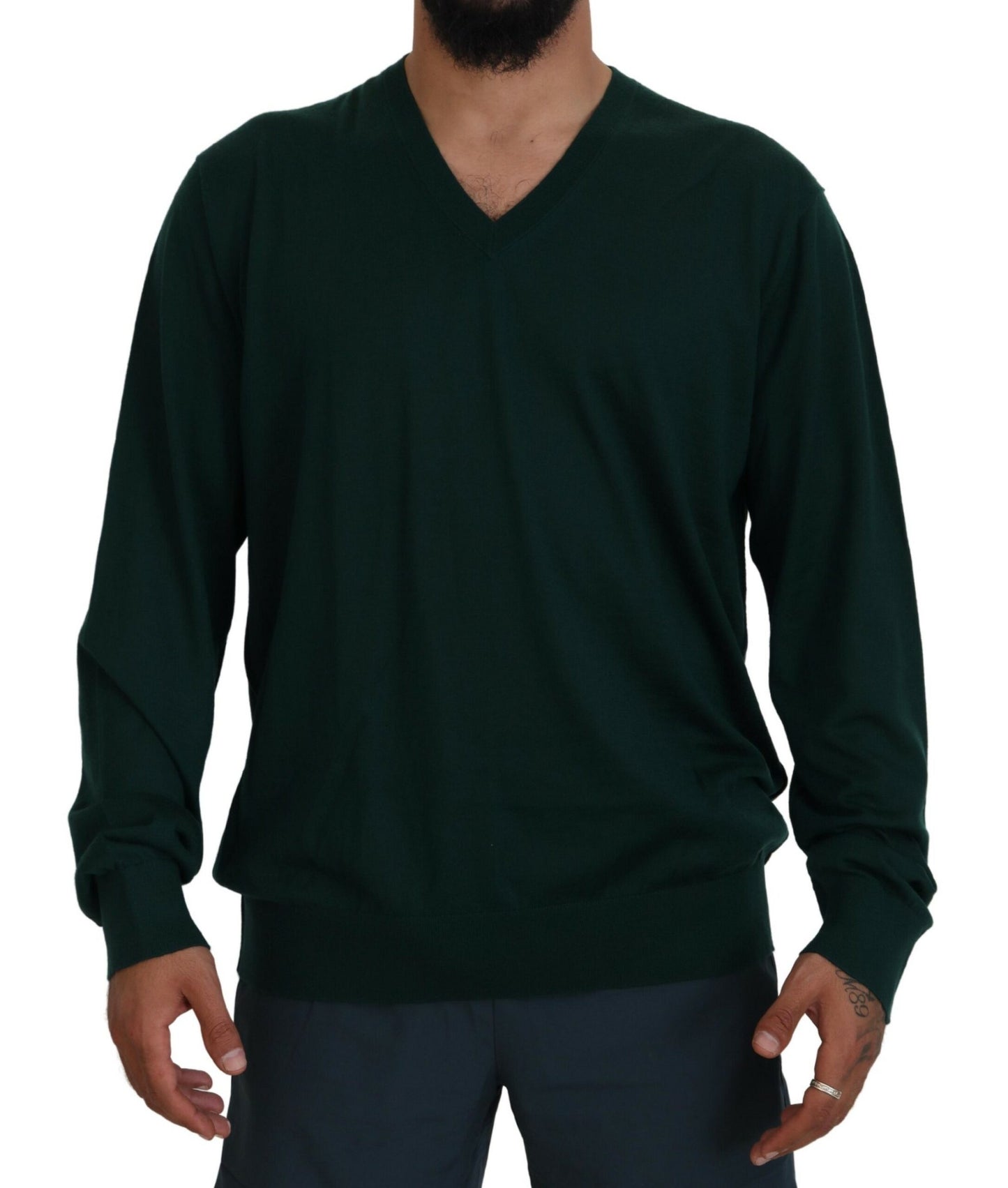 Dolce &amp; Gabbana Elegant green cashmere sweater with V-neck