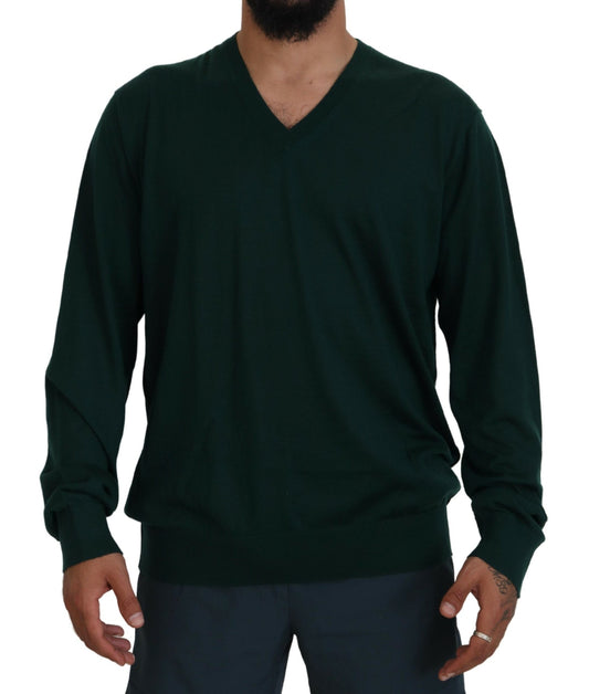 Dolce &amp; Gabbana Elegant green cashmere sweater with V-neck