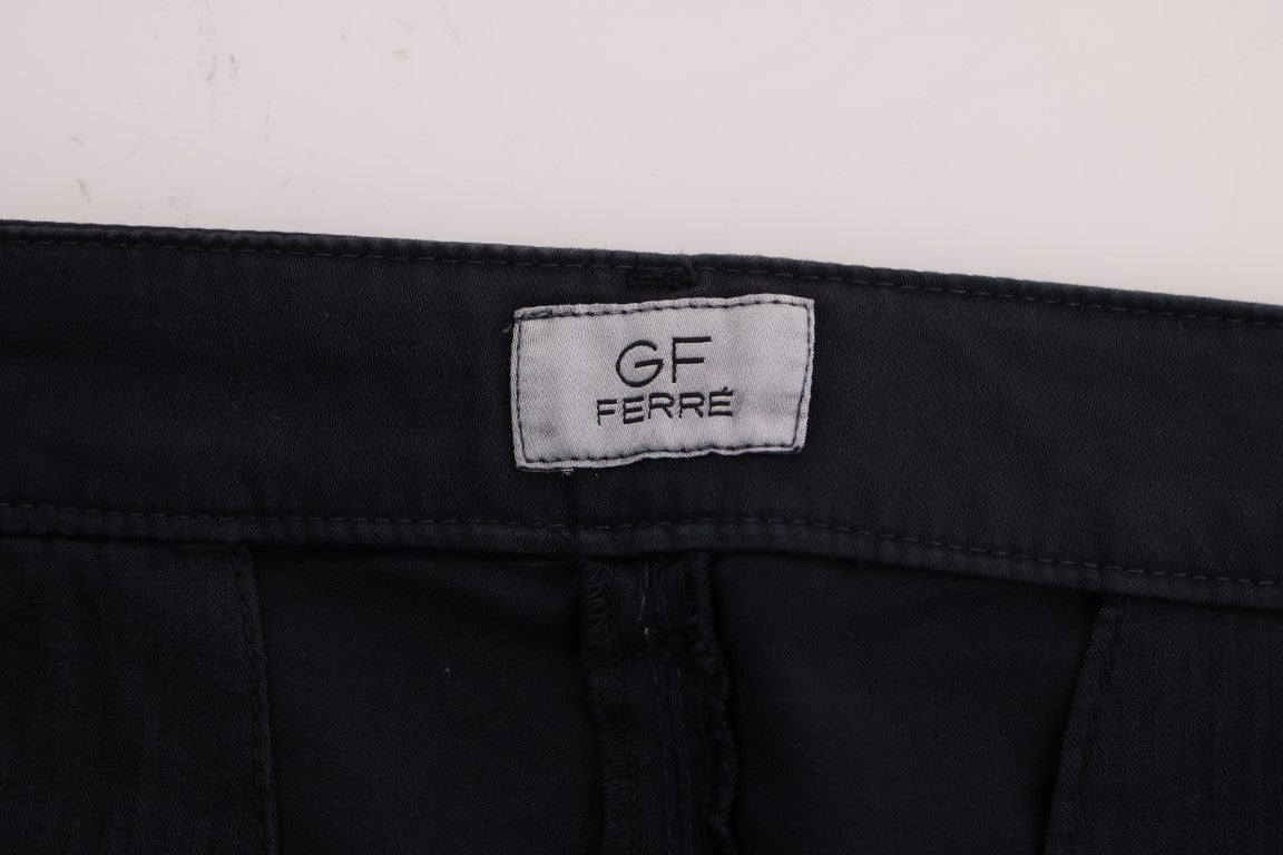 GF Ferre Smooth Blue Cotton Stretch Pants for Men