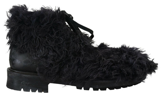 Dolce &amp; Gabbana mustat nahkaiset shearling-saappaat