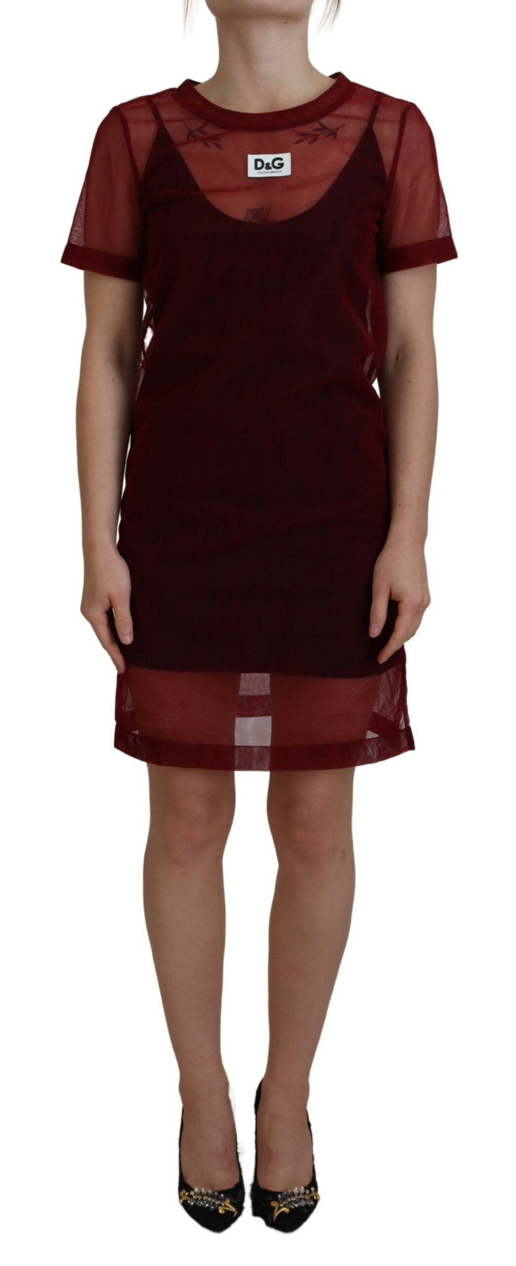 Dolce &amp; Gabbana Maroon Mini Shift Dress - Italian Elegance