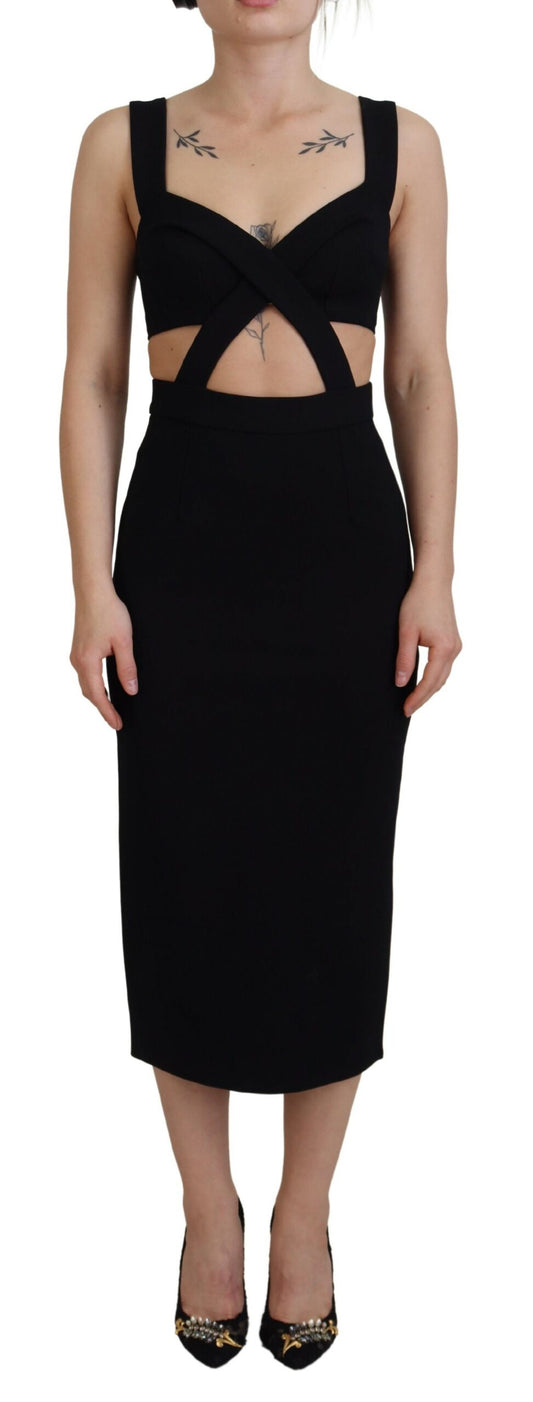 Dolce &amp; Gabbana Elegant Black Midi Sheath Dress