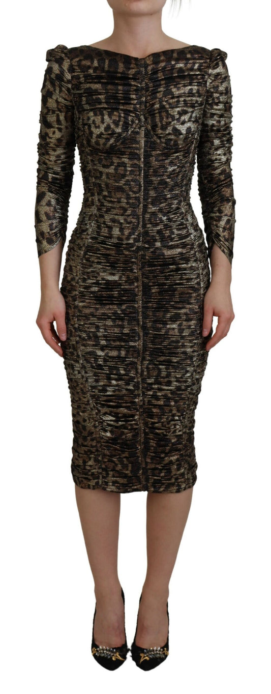 Dolce &amp; Gabbana Elegant Leopard Print Midi Bodycon Dress