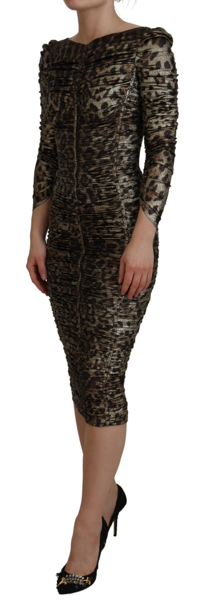 Dolce & Gabbana Elegantes Midi-Bodycon-Kleid mit Leopardenmuster