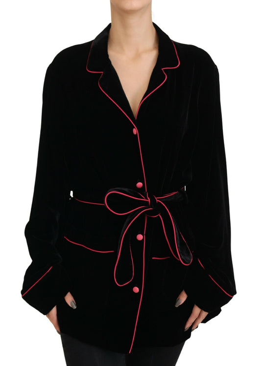 Dolce &amp; Gabbana Elegant black silk blend jacket with waist belt