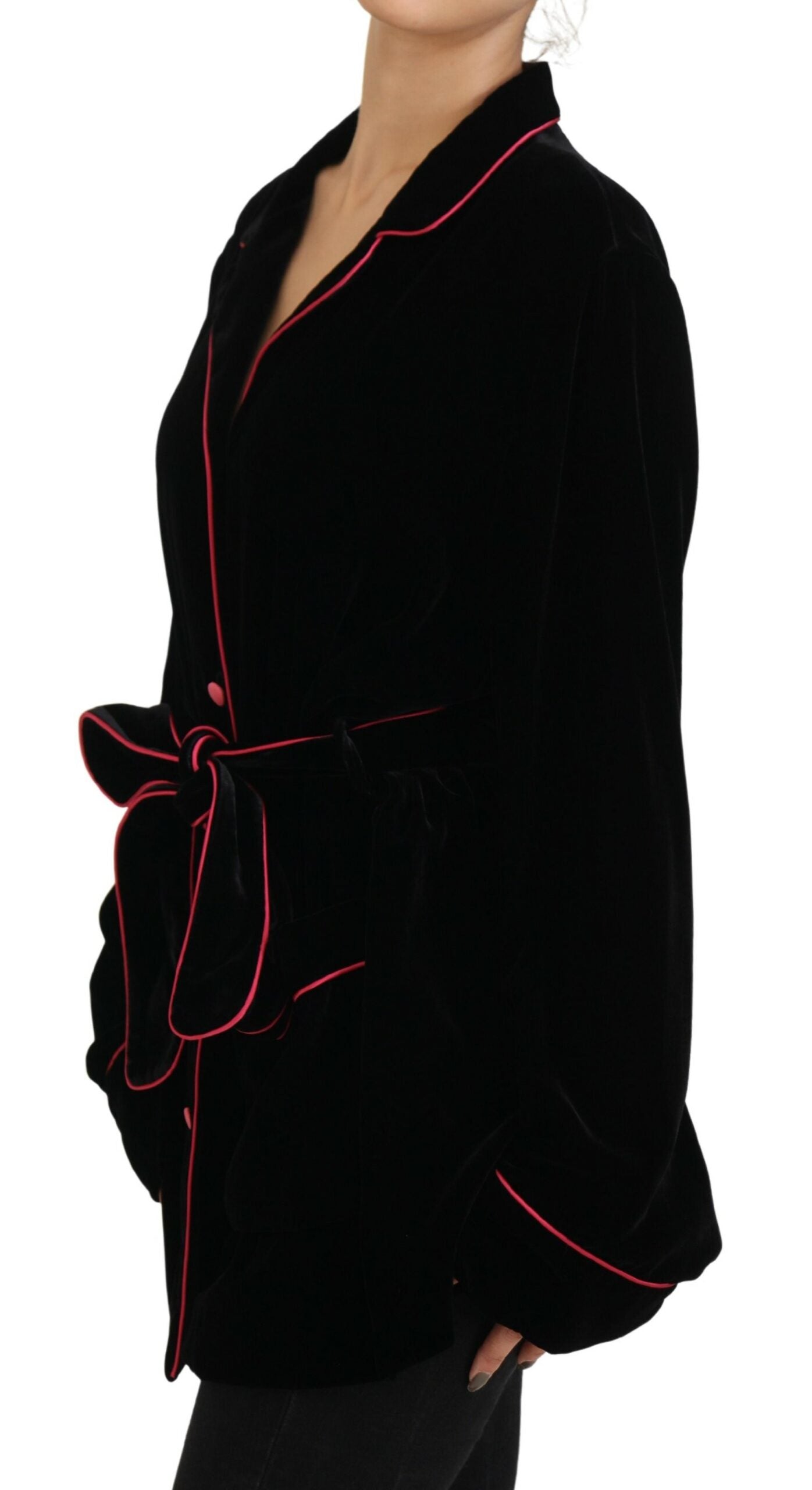 Dolce &amp; Gabbana Elegant black silk blend jacket with waist belt