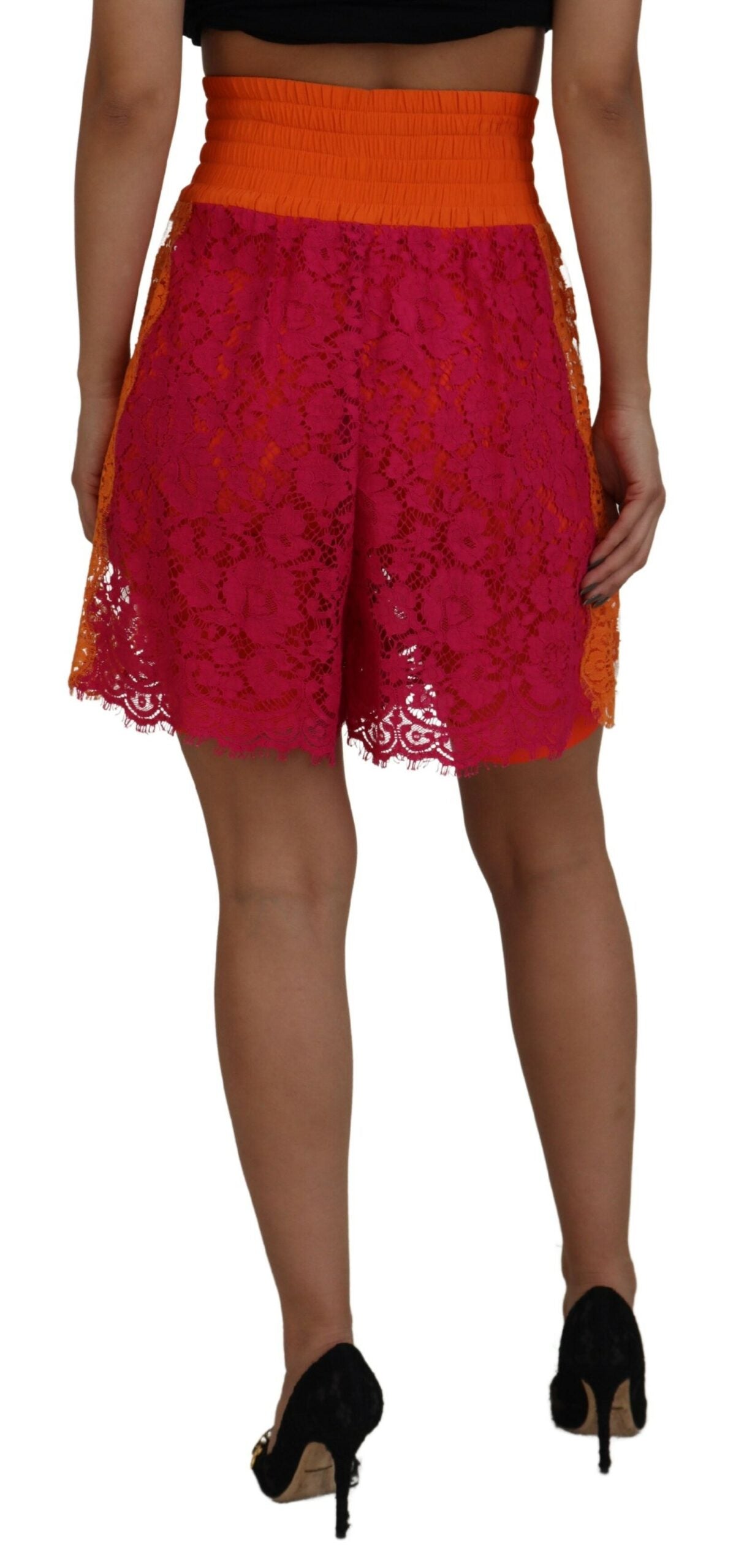 Dolce &amp; Gabbana Elegant high-waisted shorts in two-tone lace