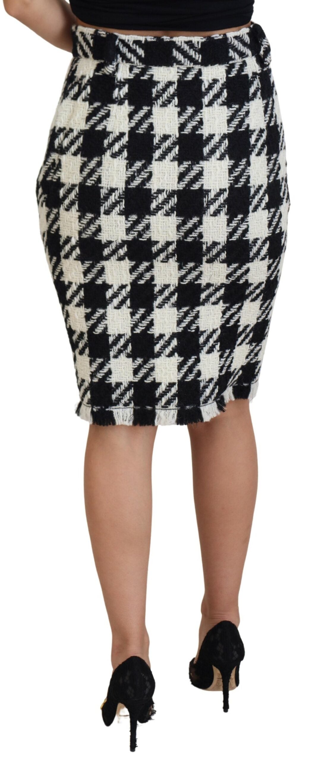 Dolce &amp; Gabbana Elegant knee-length skirt with high waist and houndstooth pattern