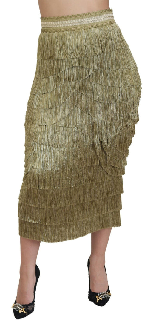 Dolce &amp; Gabbana Gold High Waist Midi Skirt