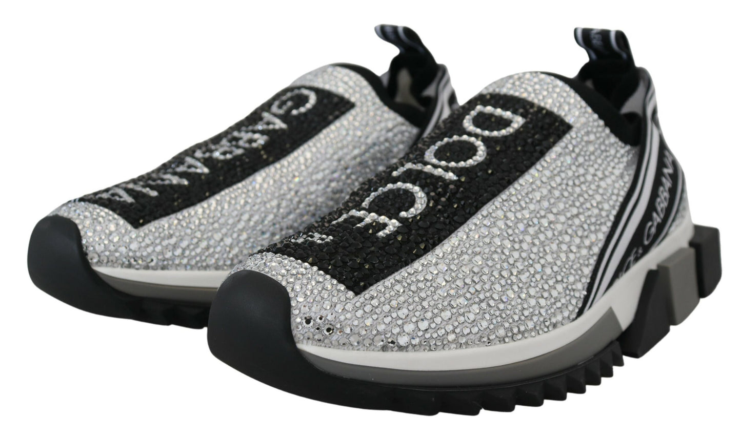 Dolce & Gabbana Glitzernde Silber Strass Turnschuhe