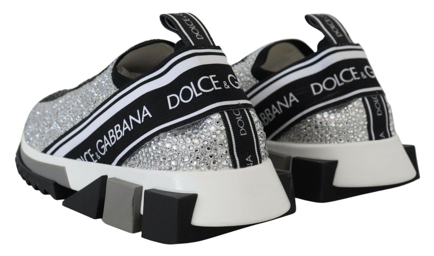 Dolce & Gabbana Glitzernde Silber Strass Turnschuhe