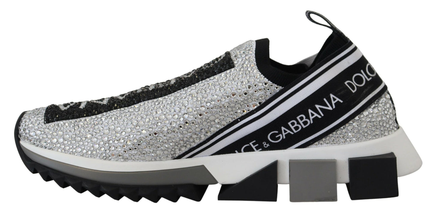 Dolce & Gabbana Glitzernde Silber Strass Turnschuhe