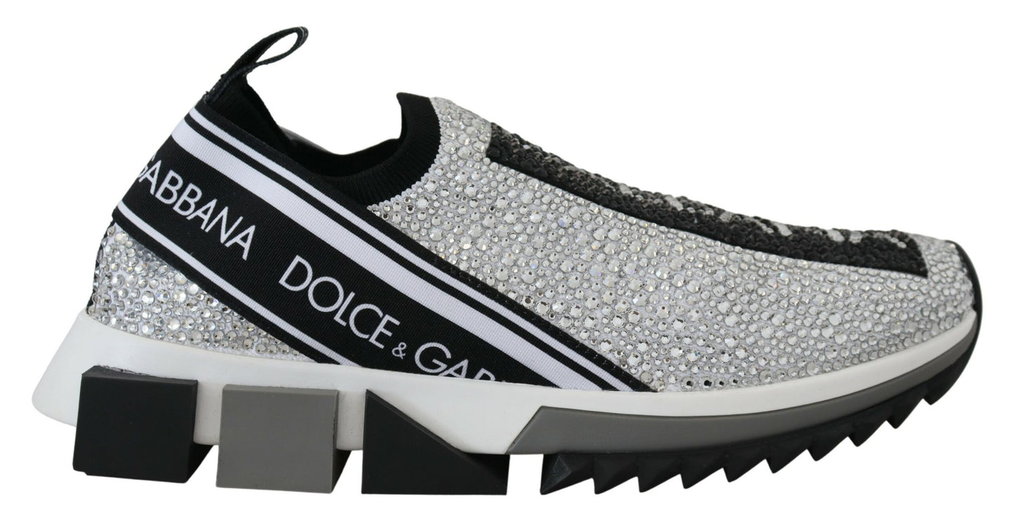 Dolce & Gabbana Glitzernde Silber Strass Turnschuhe