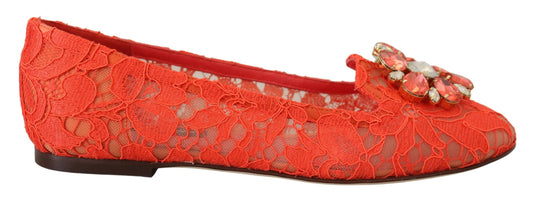 Dolce & Gabbana Elegante Spitze Vally Flats in Korallenrot