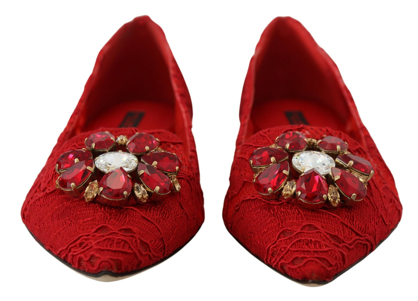 Dolce &amp; Gabbana Red Flats with Crystal Embellishment