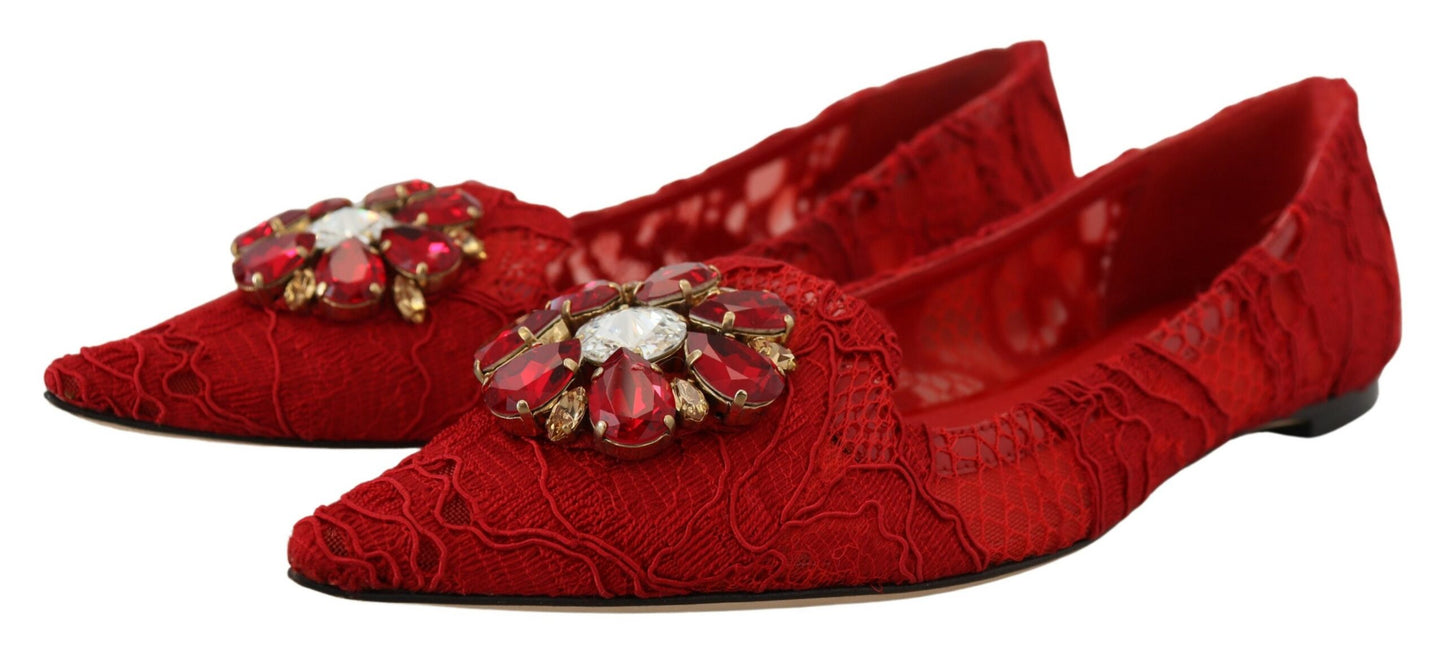 Dolce &amp; Gabbana Red Flats with Crystal Embellishment