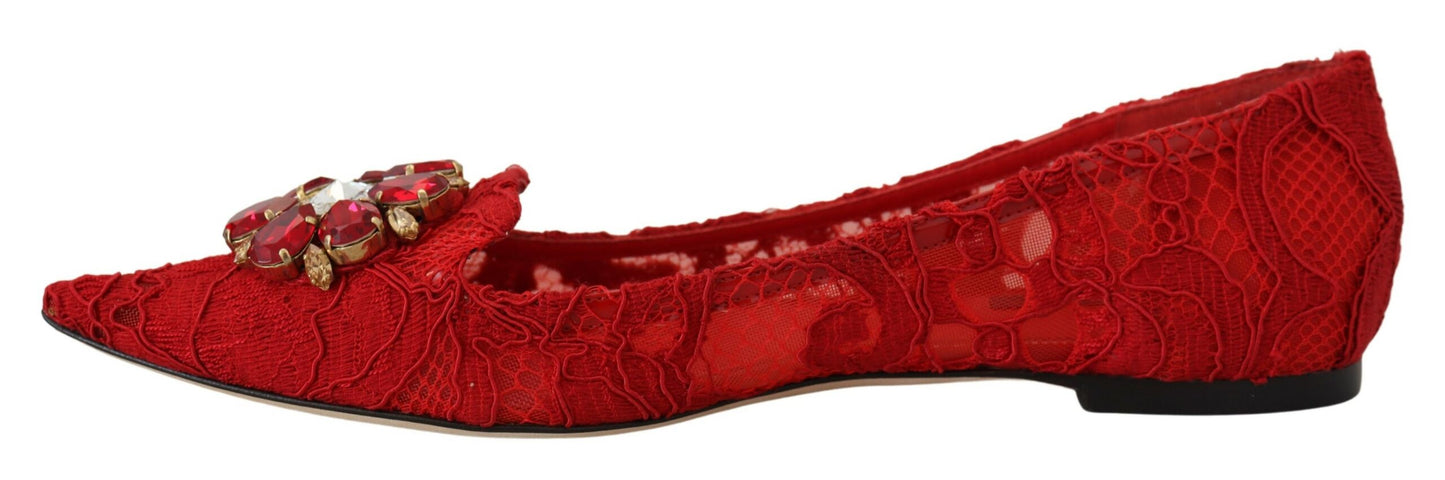 Dolce &amp; Gabbana Red Flats with Crystal Embellishment