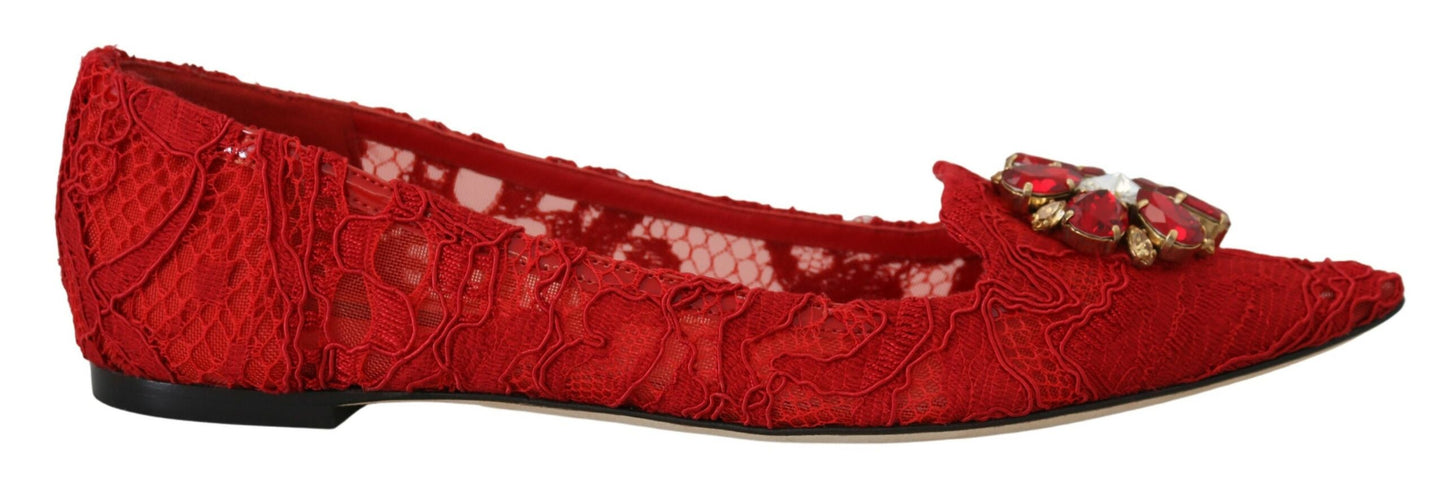 Dolce &amp; Gabbana Red Flats with Crystal Embellishment