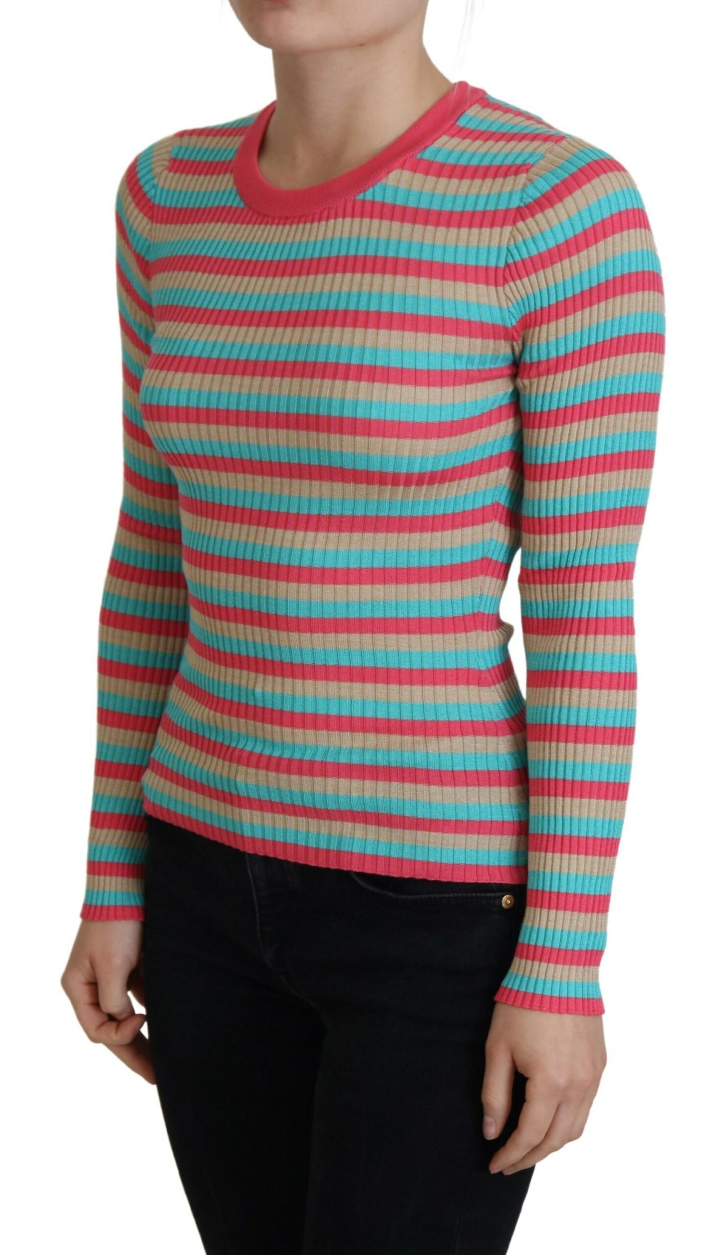 Dolce &amp; Gabbana Elegant striped silk round neck sweater