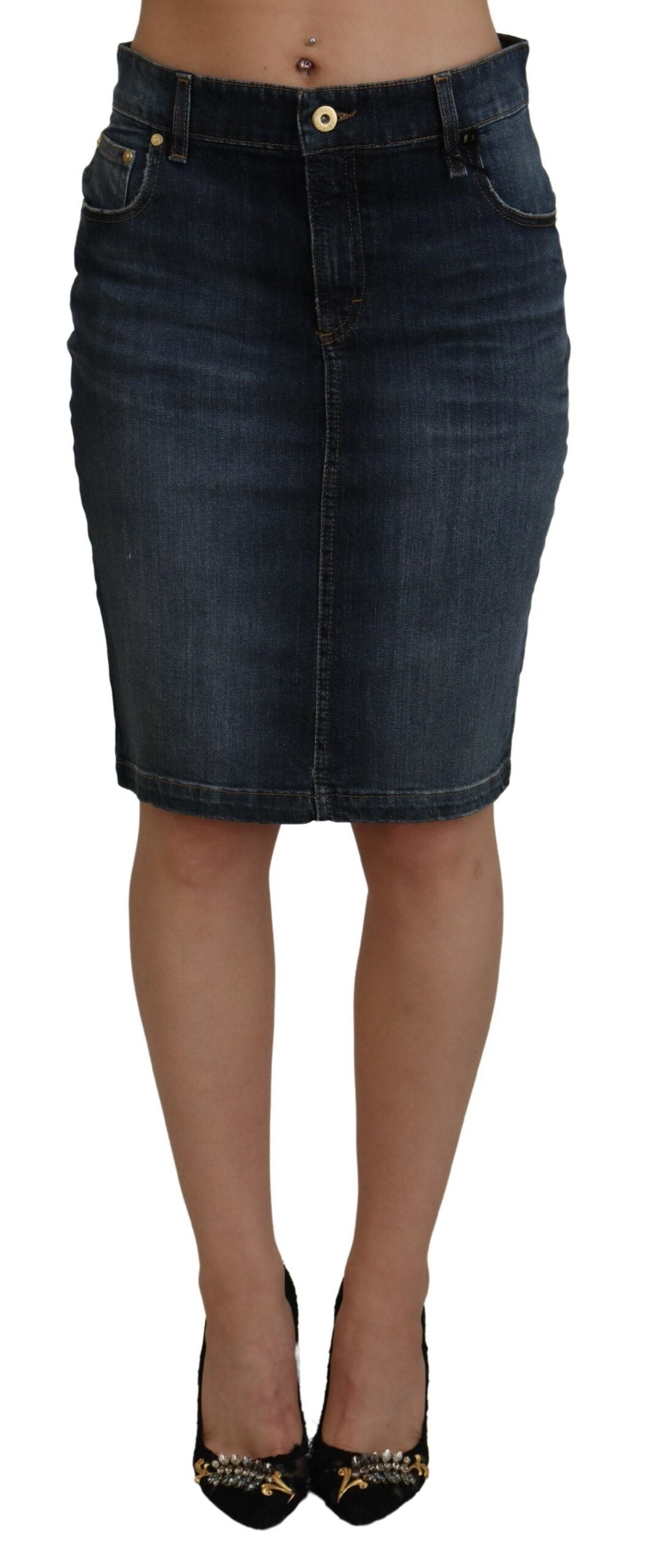 Fiorucci Chic dark blue mid-waist denim skirt