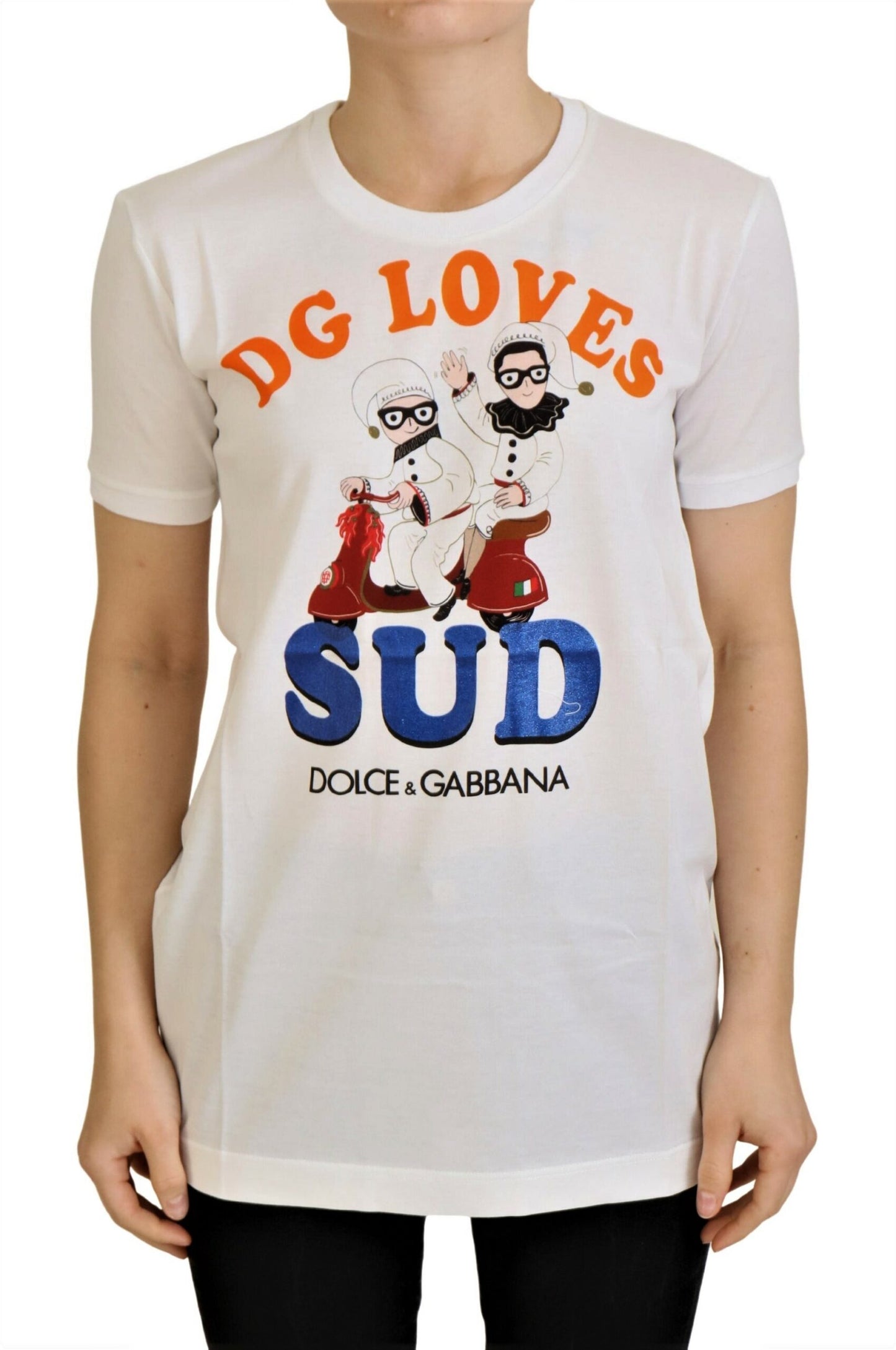 Dolce &amp; Gabbana Elegant white T-shirt with round neck and colorful print