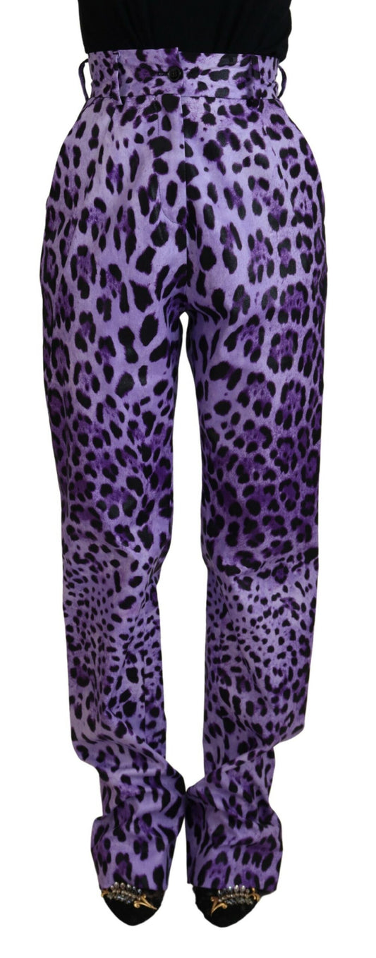 Dolce &amp; Gabbana Elegant straight purple trousers with high waist