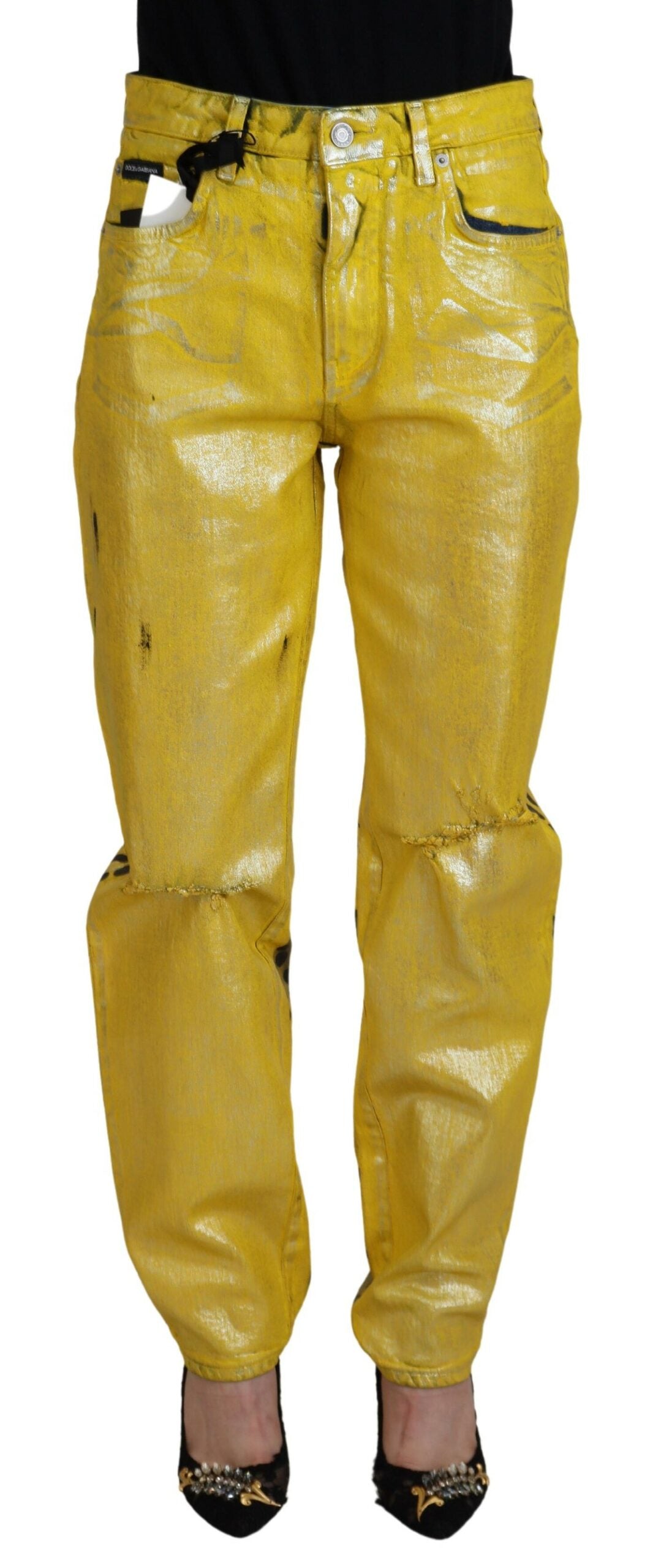 Dolce &amp; Gabbana Chic High Waist Straight Jeans in Bright Yellow