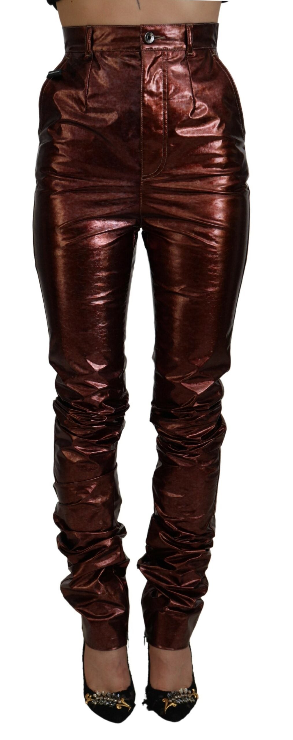 Dolce & Gabbana Skinny Jeans mit hoher Taille in Metallic Bronze