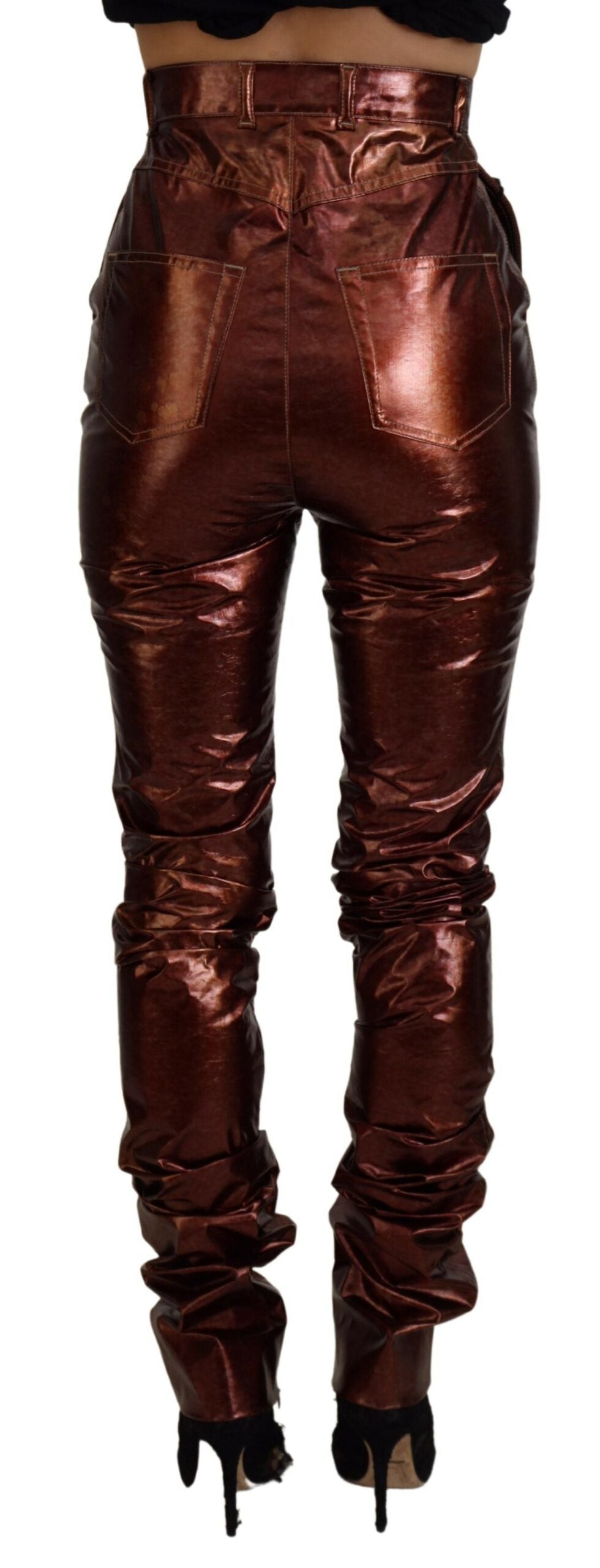 Dolce & Gabbana Skinny Jeans mit hoher Taille in Metallic Bronze