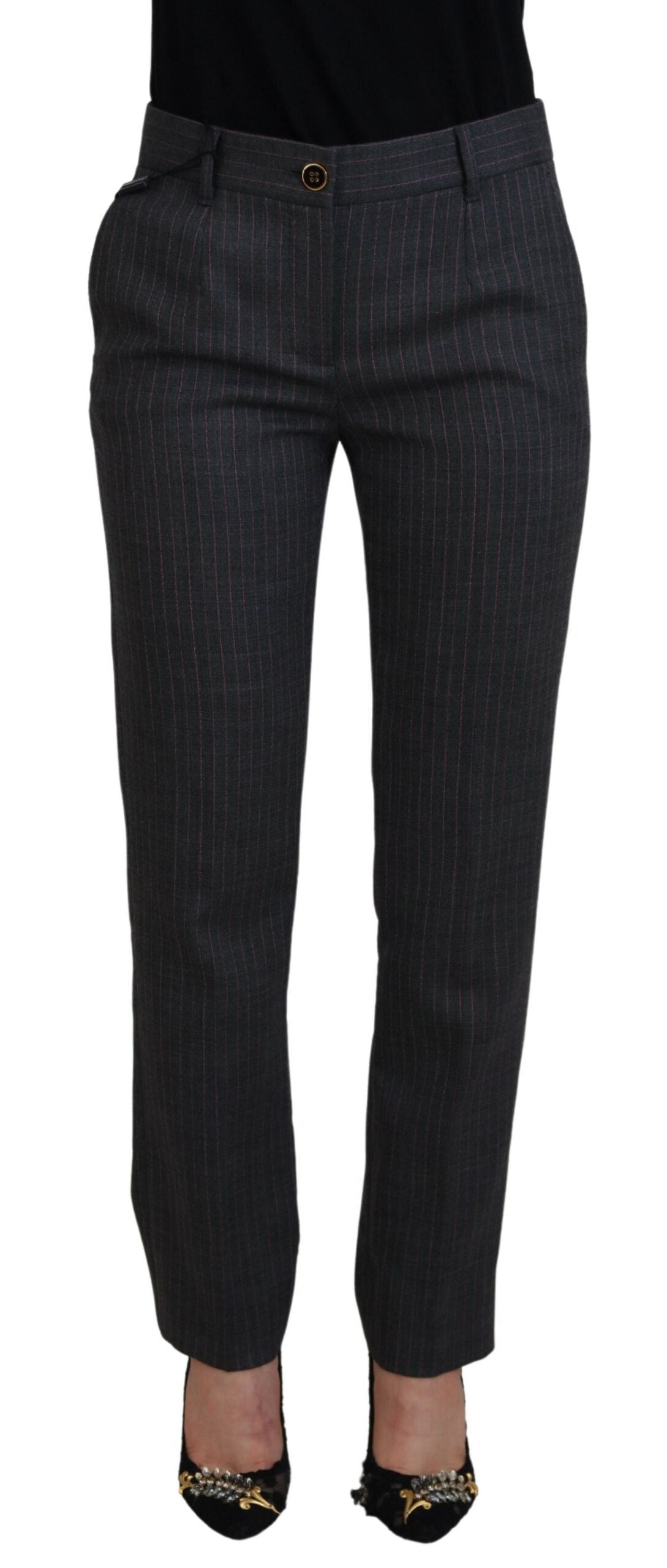 Dolce & Gabbana Elegante Graue Gestreifte Tapered Pants