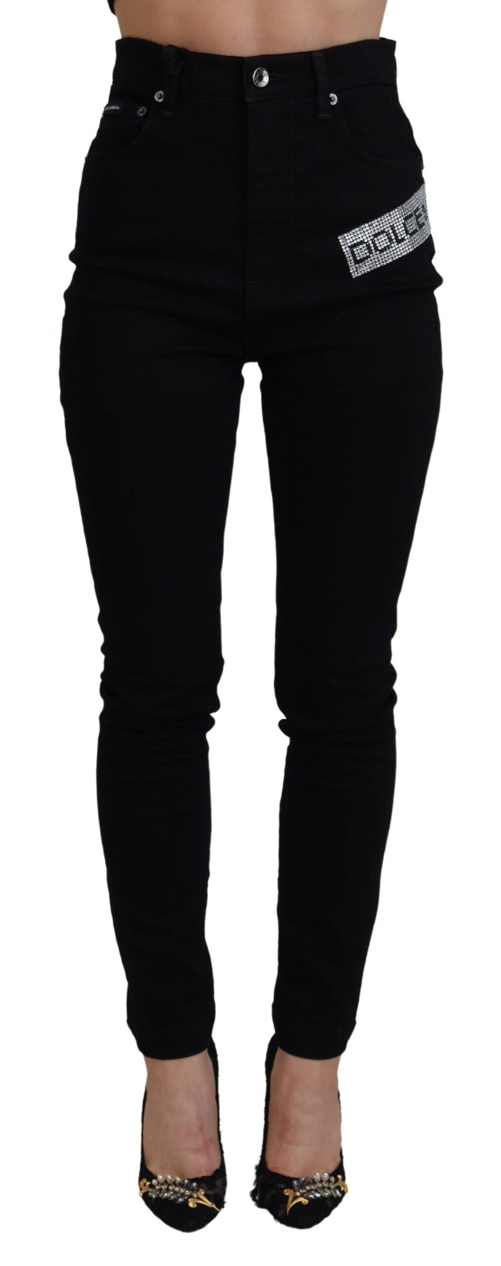 Dolce & Gabbana Schicke Slim Fit Jeans mit hoher Taille in Schwarz