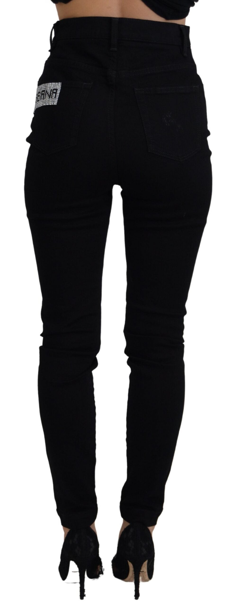 Dolce & Gabbana Schicke Slim Fit Jeans mit hoher Taille in Schwarz