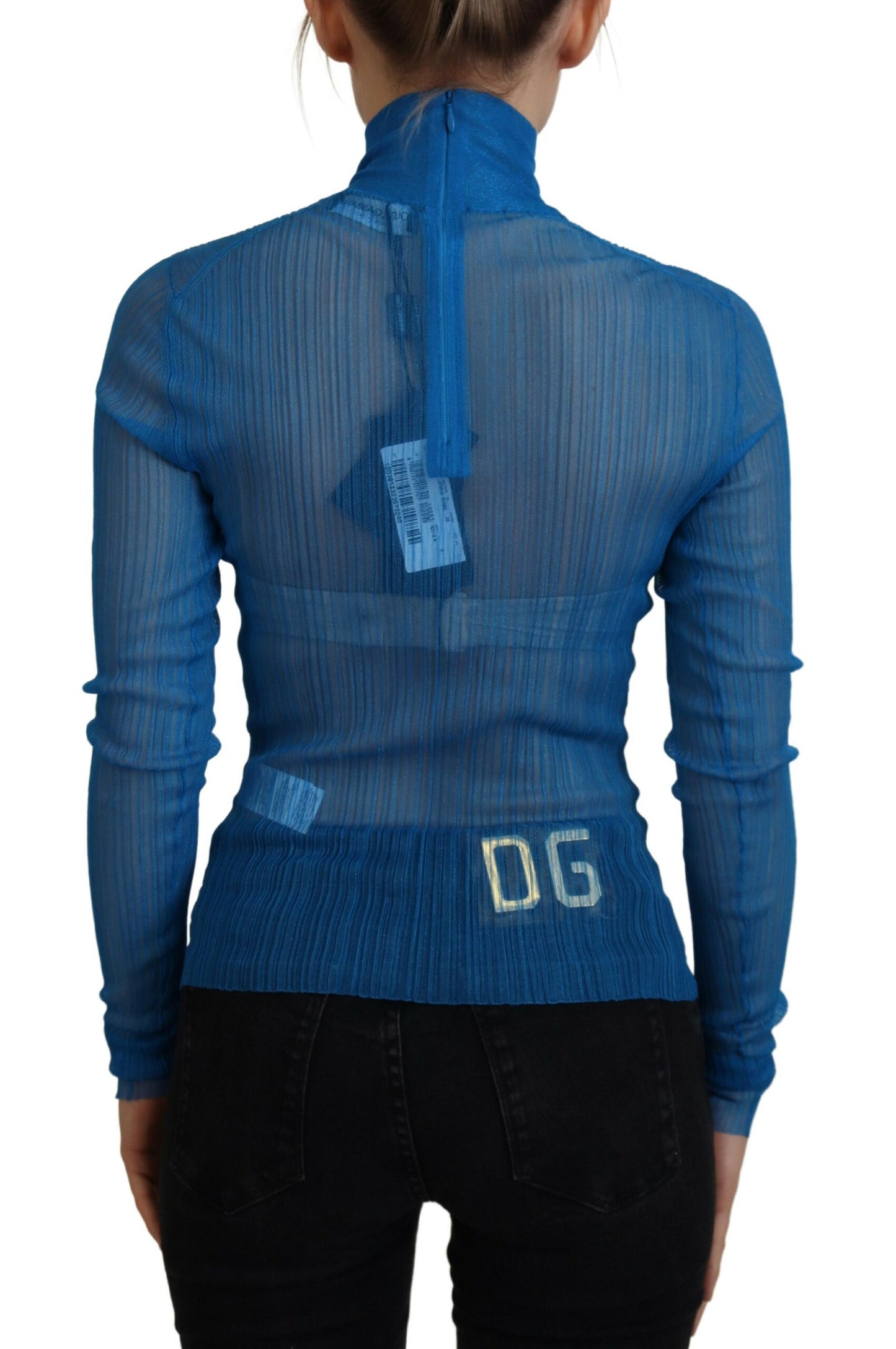 Dolce & Gabbana Elegantes blaues Mesh-Blusen-Top