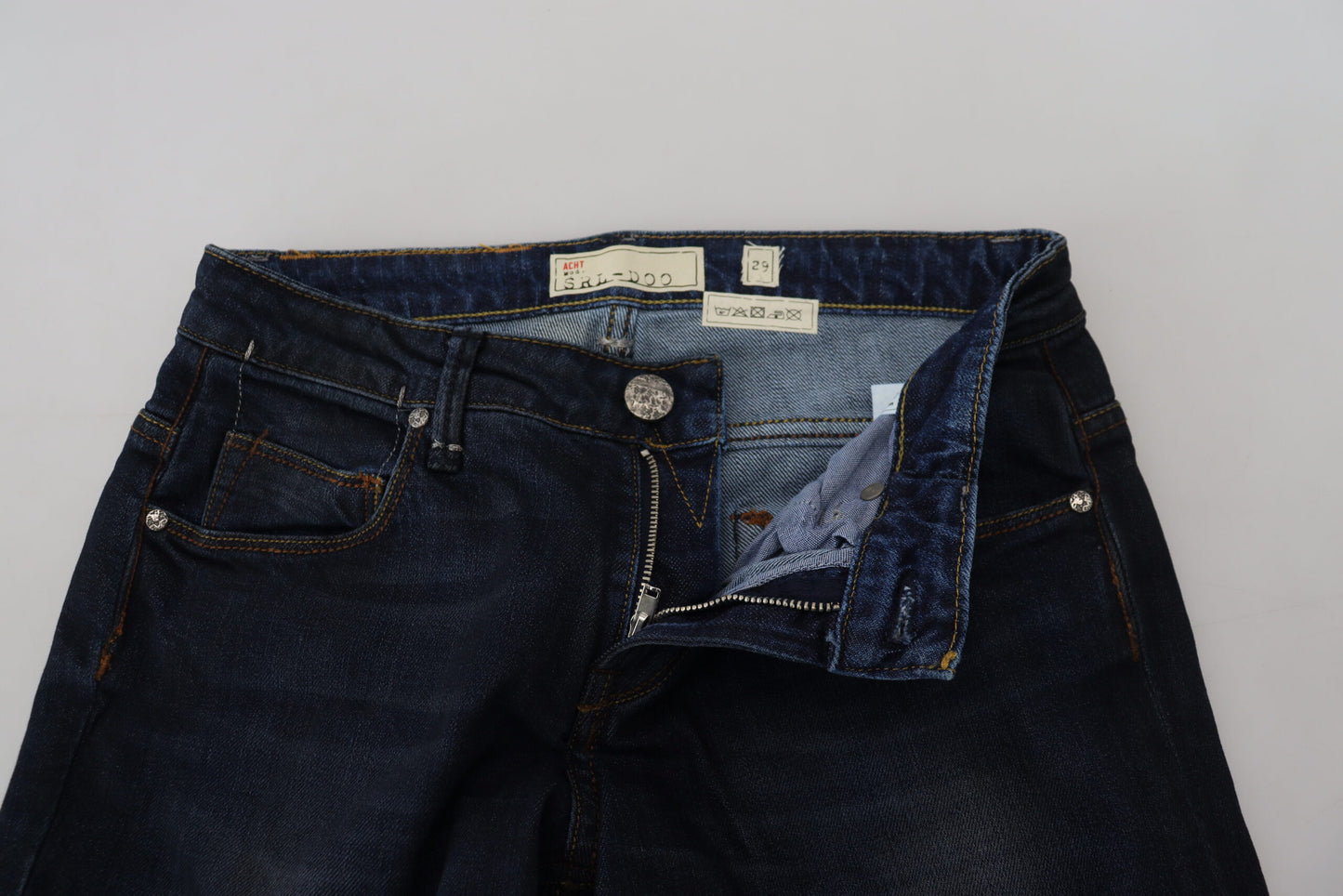 Acht Schicke Denim-Skinny-Jeans mit niedriger Taille