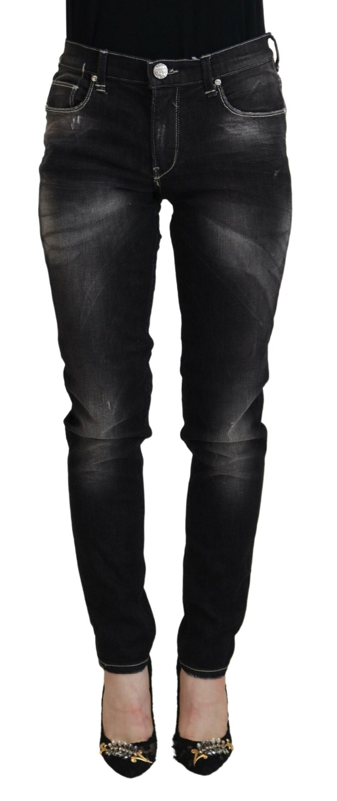 Eight Elegant Tapered Jeans Mid Waist Black